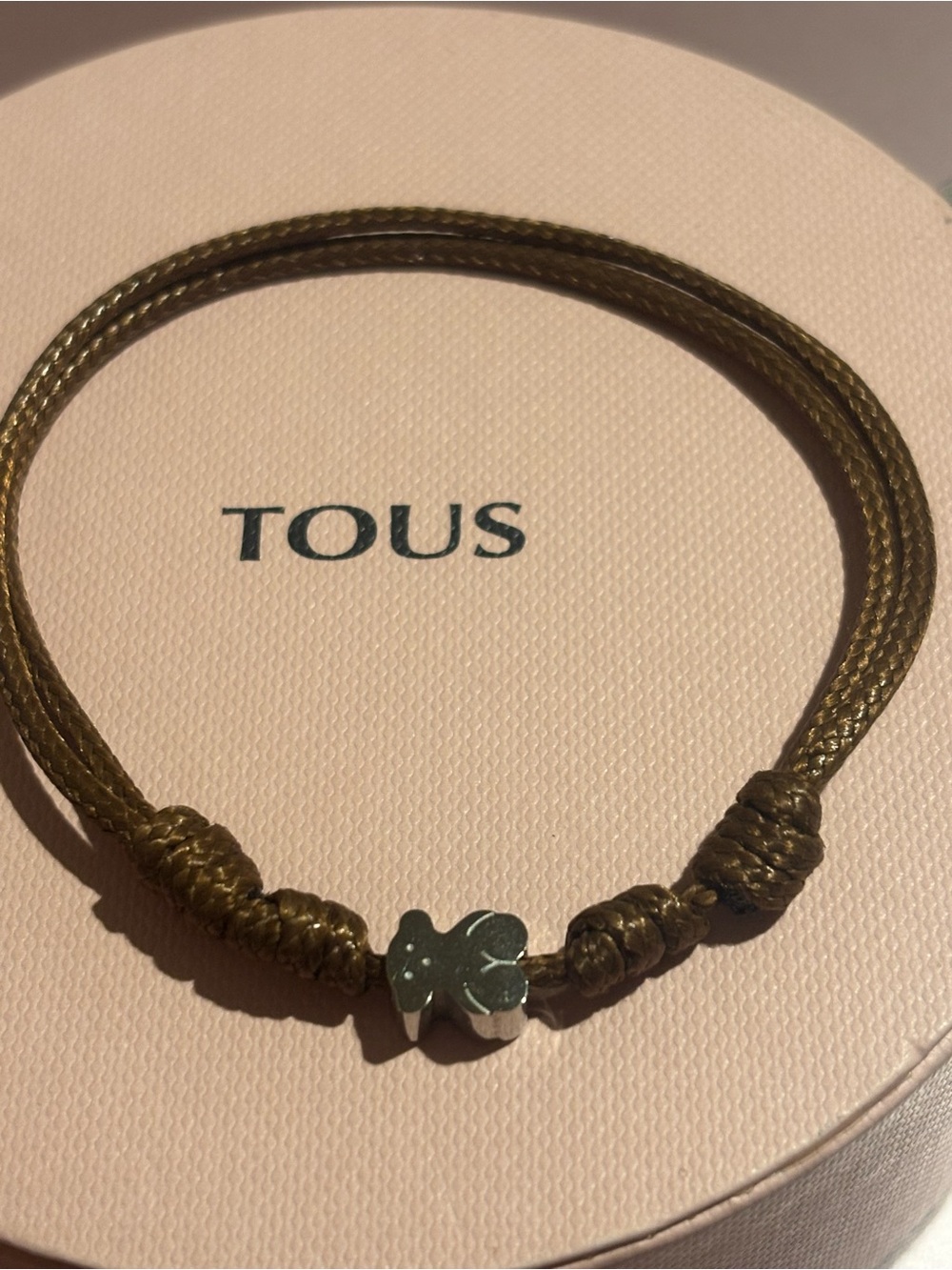 TOUS brown Cord Bracelet with Silver Bear Charm